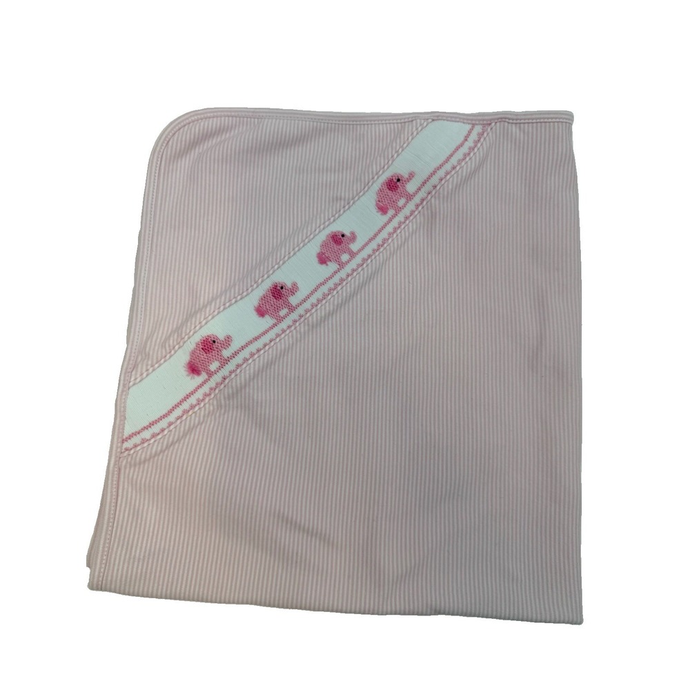 Edgehill Collectionpink White Striped Smocked Elephants Baby Blanket 23"x 24"